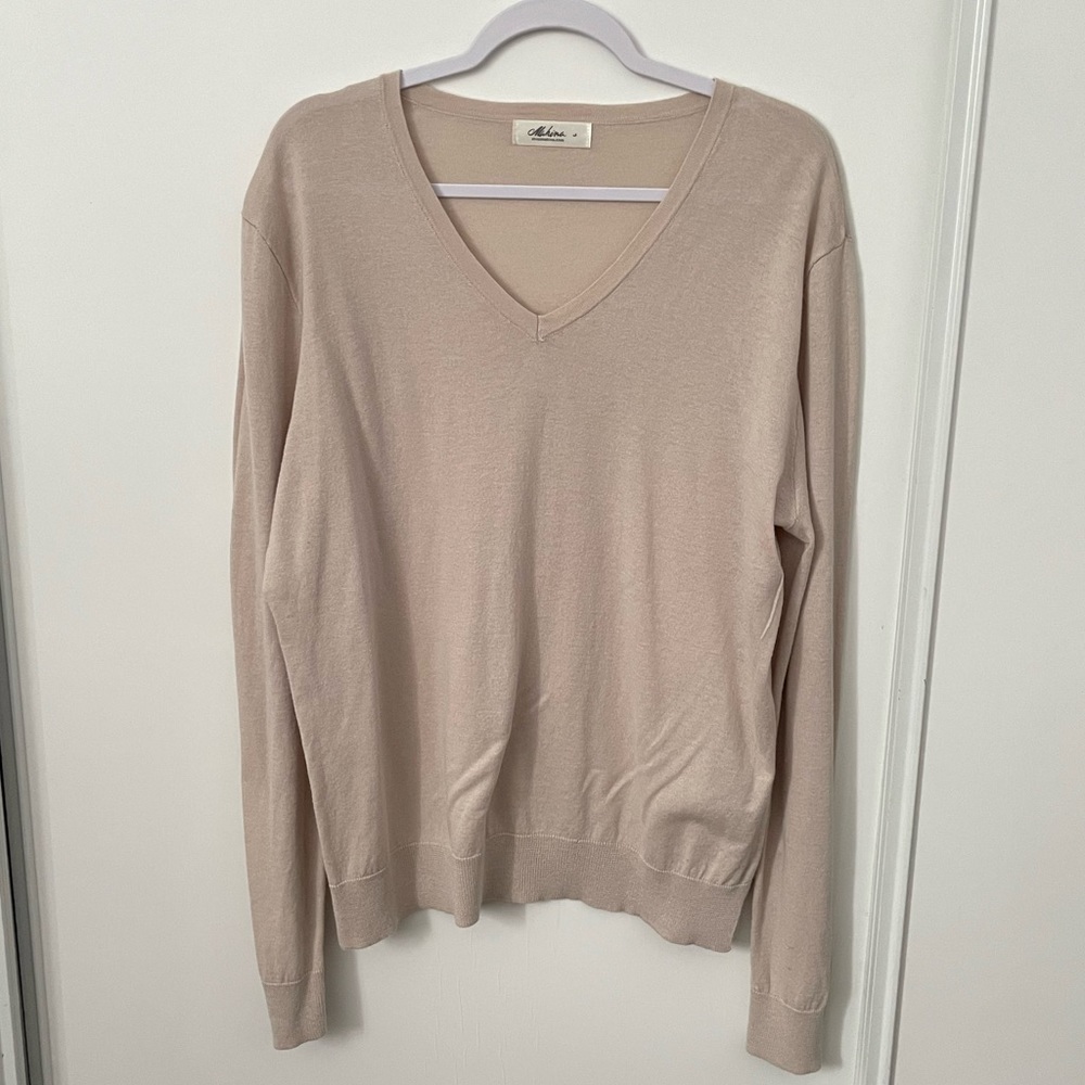 Shop Mahina Beige V-Neck Long Sleeve